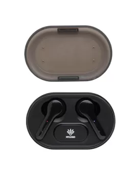 Light up logo TWS earbuds in charging case