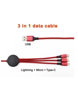 Custom 3-in-1 Data USB Cable Light Up Logo Branding