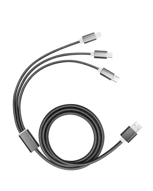 Branded 3 in 1 Braided USB Charging Cable in Black