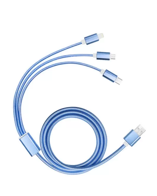 Branded 3 in 1 Braided USB Charging Cable in Blue