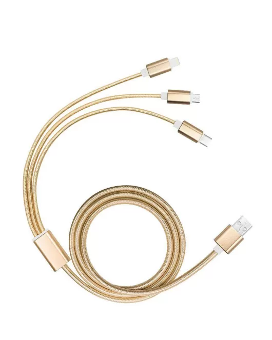 Promotional 3 in 1 Braided USB Charging Cable in Gold