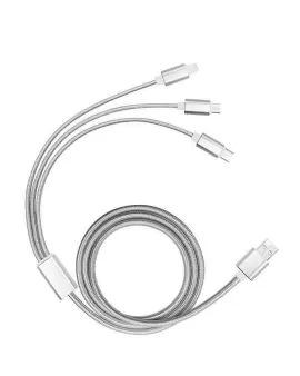 Printed 3 in 1 Braided USB Charging Cable in Grey