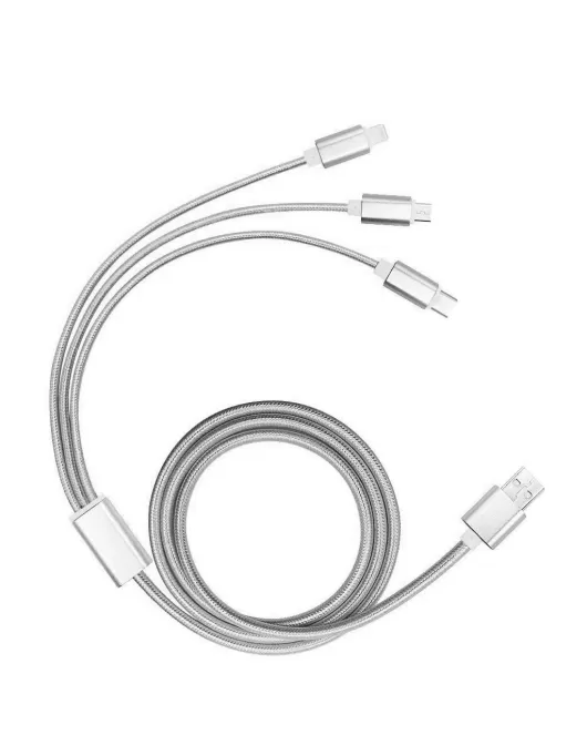 Printed 3 in 1 Braided USB Charging Cable in Grey