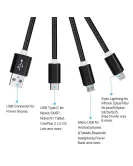 Branded 3 in 1 Braided USB Charging Cable in Black