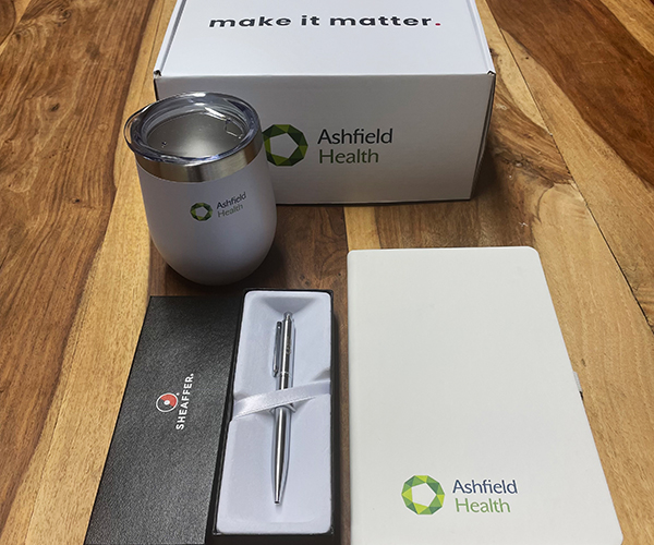 Ashfield Health Mailer Box With Thermal Mug, SHEAFFER Pen, and PU Notebook